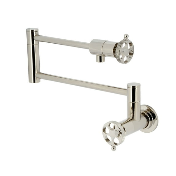 Kingston Brass KS4106RKX Webb Wall Mount Pot Filler Faucet with Knurled Handle, Polished Nickel