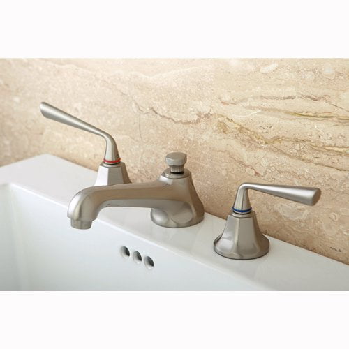 Kingston Brass Silver Sage Two Handle 8" to 16" Widespread Lavatory Faucet with Brass Pop-up
