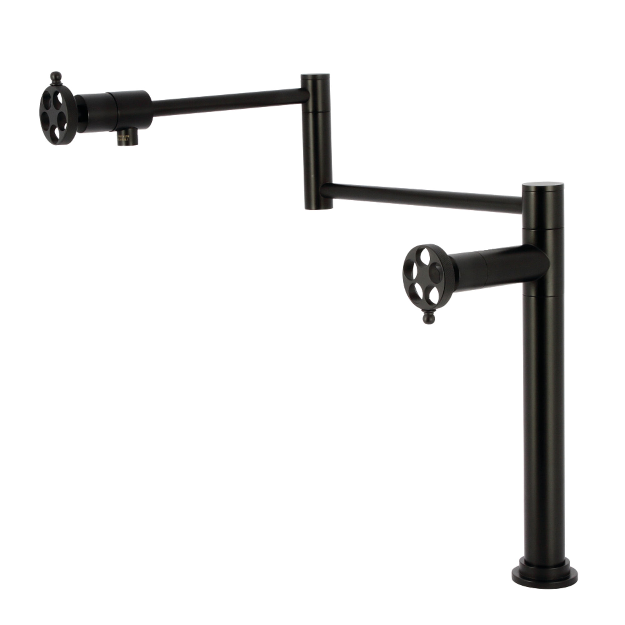 Kingston Brass KS4700RKZ Wendell Deck Mount Pot Filler Faucet with Knurled Handle, Matte Black