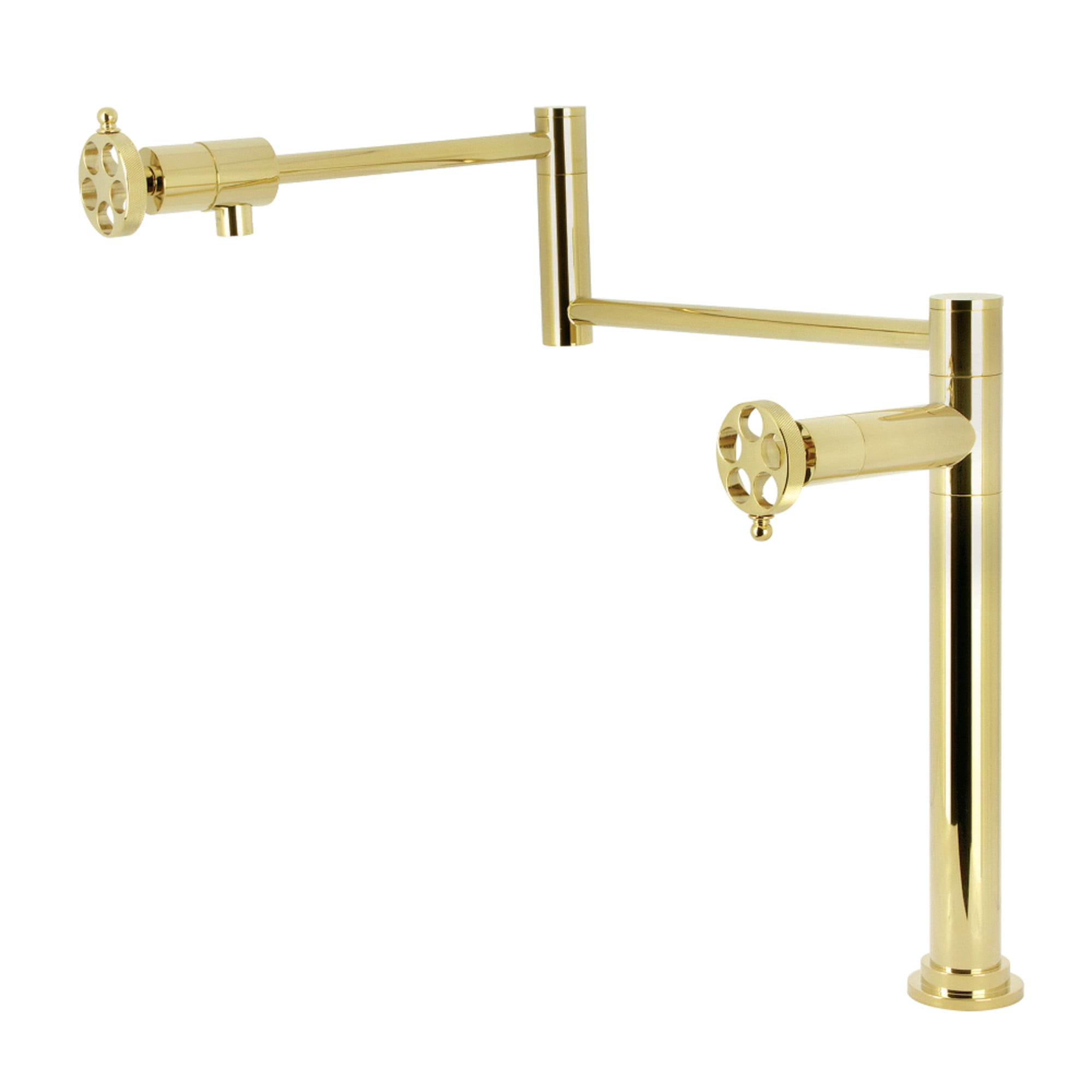 Kingston Brass KS4702RKZ Wendell Deck Mount Pot Filler Faucet with Knurled Handle, Polished Brass