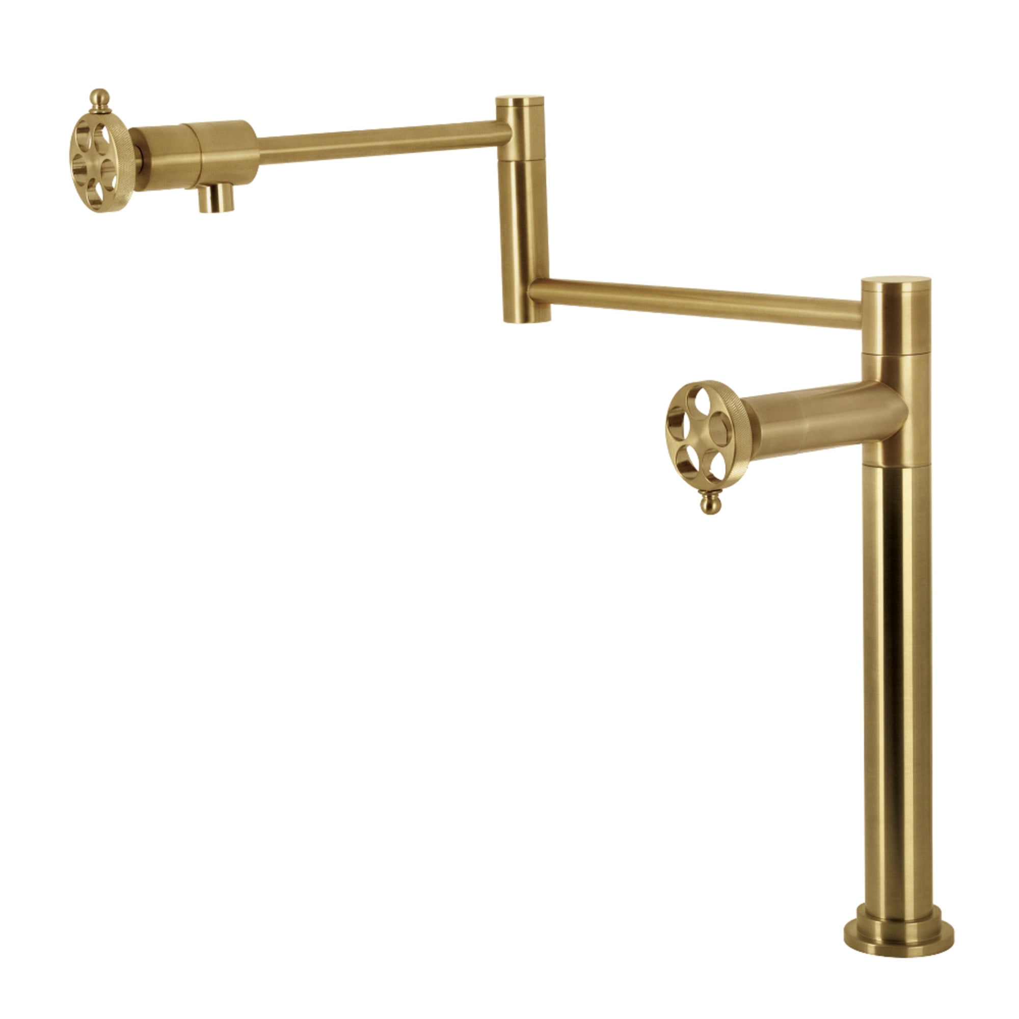 Kingston Brass KS4707RKZ Wendell Deck Mount Pot Filler Faucet with Knurled Handle, Brushed Brass