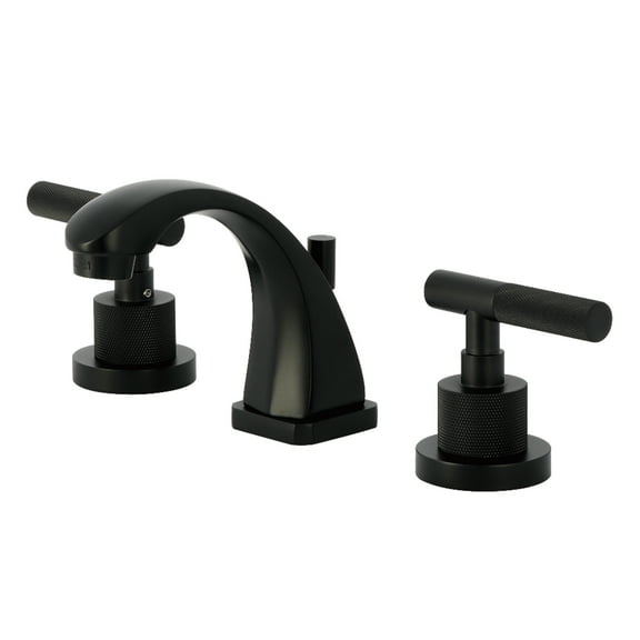 Kingston Brass KS4940KNL Convergent Two-Handle 3-Hole Deck Mount Widespread Bathroom Faucet with Knurled Handle and Brass Pop-Up in Matte Black