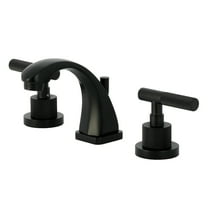 Kingston Brass KS4940KNL Convergent Two-Handle 3-Hole Deck Mount Widespread Bathroom Faucet with Knurled Handle and Brass Pop-Up in Matte Black