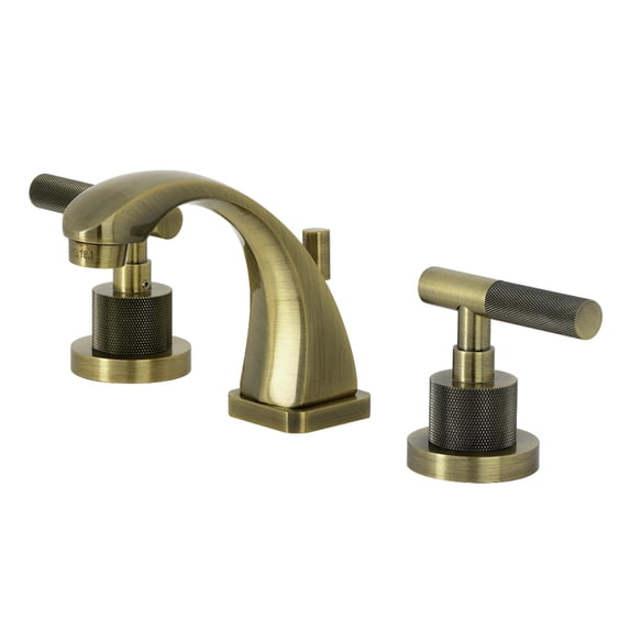 Kingston Brass KS4943KNL Convergent Two-Handle 3-Hole Deck Mount Widespread Bathroom Faucet with Knurled Handle and Brass Pop-Up in Antique Brass