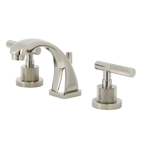 Kingston Brass KS4946KNL Convergent Two-Handle 3-Hole Deck Mount Widespread Bathroom Faucet with Knurled Handle and Brass Pop-Up in Polished Nickel