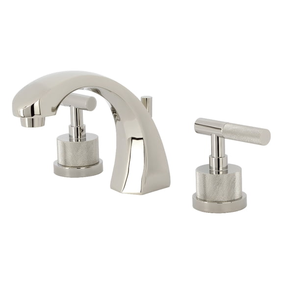 Kingston Brass KS4986KNL Convergent Two-Handle 3-Hole Deck Mount Widespread Bathroom Faucet with Knurled Handle and Brass Pop-Up in Polished Nickel