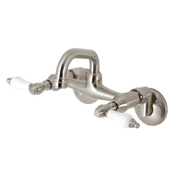 Kingston Brass KS512SN Kingston Two-Handle 2-Hole Wall Mount Bar Faucet in Brushed Nickel