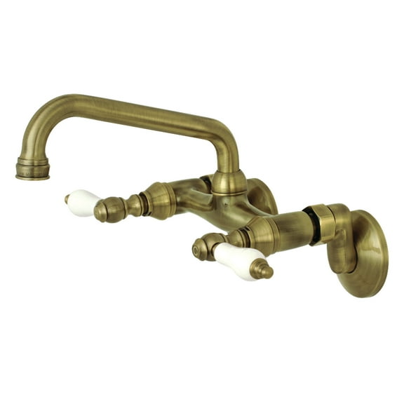 Kingston Brass KS513AB Kingston Two Handle Wall Mount Kitchen Faucet, Antique Brass