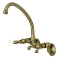 thumbnail image 1 of Kingston Brass KS514AB Kingston Two Handle Wall Mount Kitchen Faucet, Antique Brass, 1 of 2