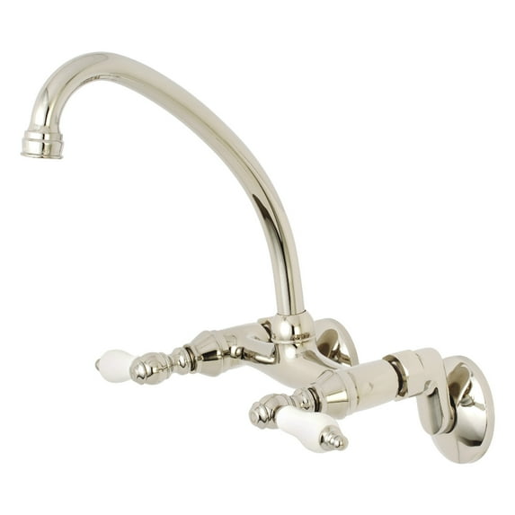 Kingston Brass KS514PN Kingston Two Handle Wall Mount Kitchen Faucet, Polished Nickel