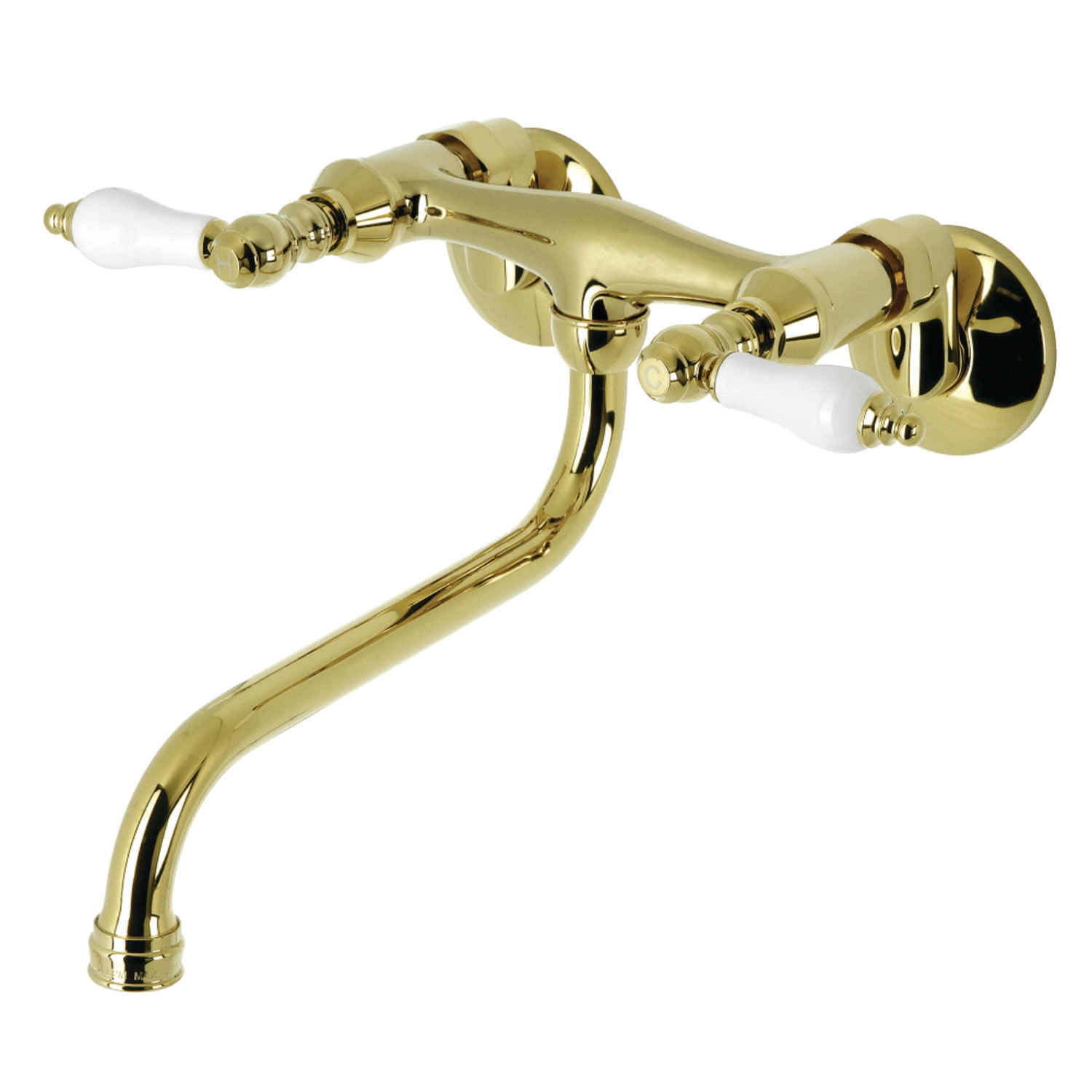 Polished Brass Wall Mount Bathroom Faucet with Lever Handles