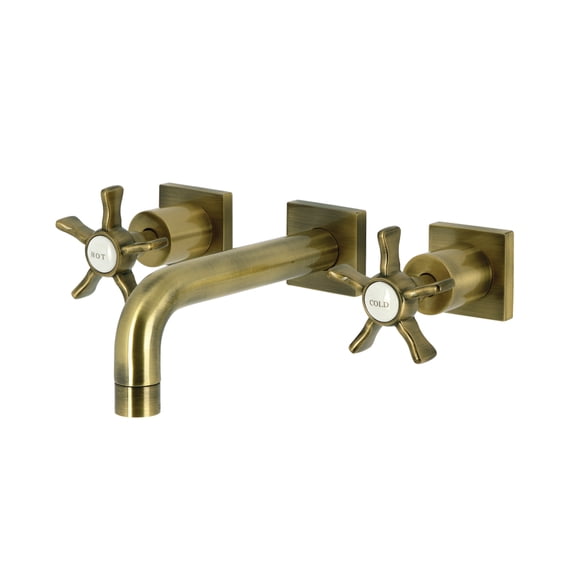 Kingston Brass KS6123NX Hamilton Double-Handle Wall Mount Bathroom Faucet, Antique Brass