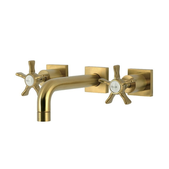 Kingston Brass KS6127NX Hamilton Double-Handle Wall Mount Bathroom Faucet, Brushed Brass