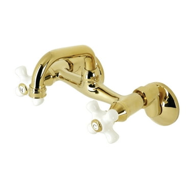 Kingston Brass KS612PB Two-Handle Wall Mount Bar Faucet, Polished Brass