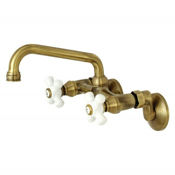 Kingston Brass KS613AB Kingston Two Handle Wall Mount Kitchen Faucet, Antique Brass