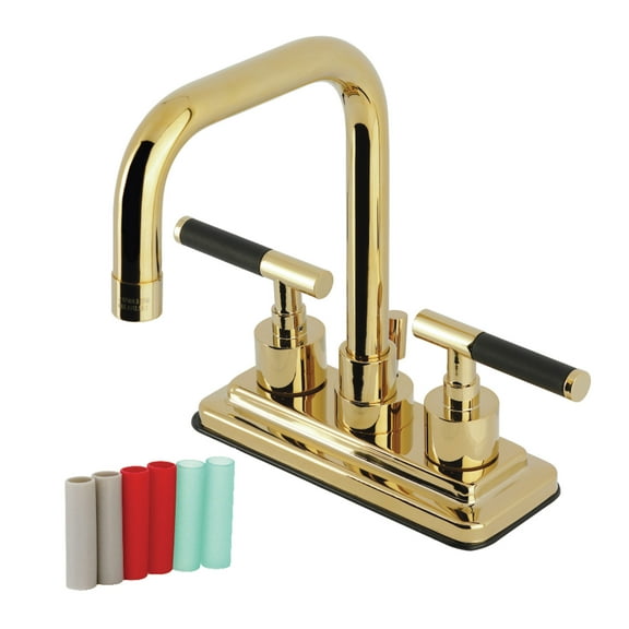 Kingston Brass KS6642CKL Double-Handle 3-Hole Deck Mount 4-Inch Centerset Bathroom Faucet with Brass Pop-Up in Polished Brass