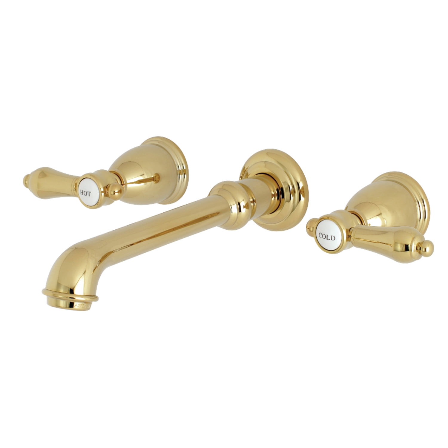 Polished Brass Wall Mounted Bathroom Faucet with Lever Handles