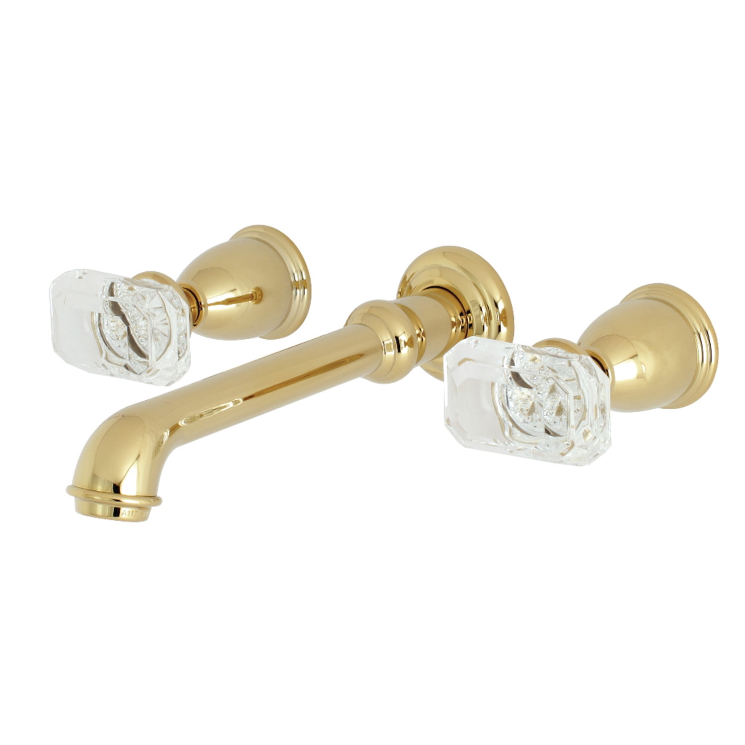 Polished Brass Wall Mount Bathroom Faucet with Crystal Handles