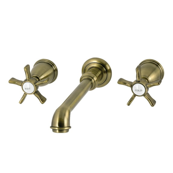 Kingston Brass KS7123NX Hamilton Double-Handle 3-Hole Wall Mount Bathroom Faucet in Antique Brass