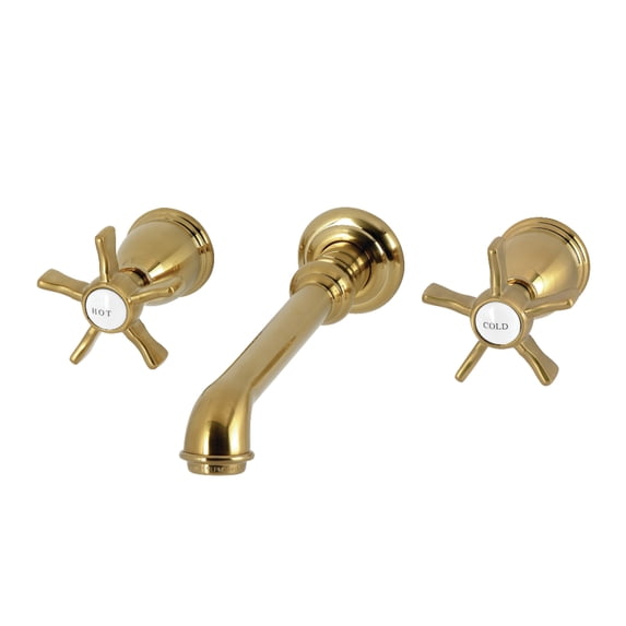 Kingston Brass KS7127NX Hamilton Double-Handle 3-Hole Wall Mount Bathroom Faucet in Brushed Brass