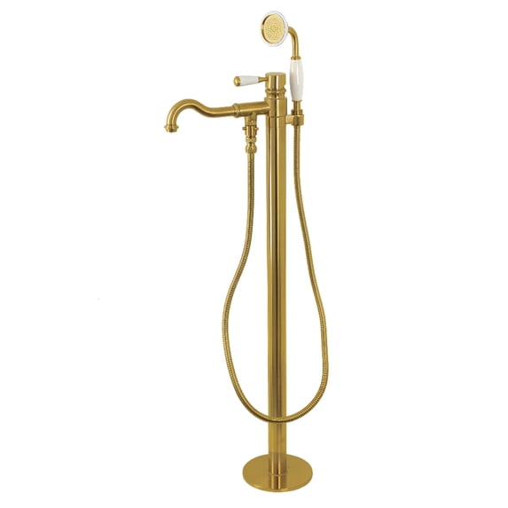 Kingston Brass KS7137DPL Paris Freestanding Tub Faucet with Hand Shower, Brushed Brass
