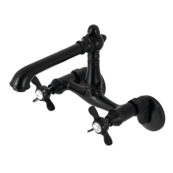 Kingston Brass KS7220BEX Essex Double-Handle 2-Hole Wall-Mount Bridge Kitchen Faucet in Matte Black