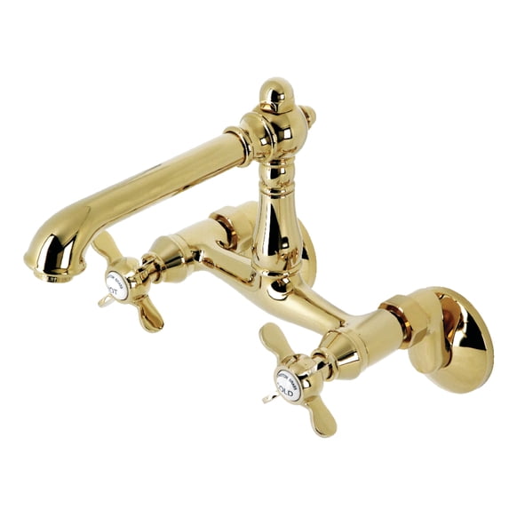Kingston Brass KS7222BEX Essex Double-Handle 2-Hole Wall-Mount Bridge Kitchen Faucet in Polished Brass