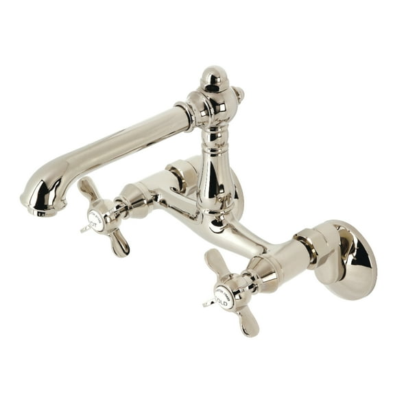 Kingston Brass KS7226BEX Essex Double-Handle 2-Hole Wall-Mount Bridge Kitchen Faucet in Polished Nickel