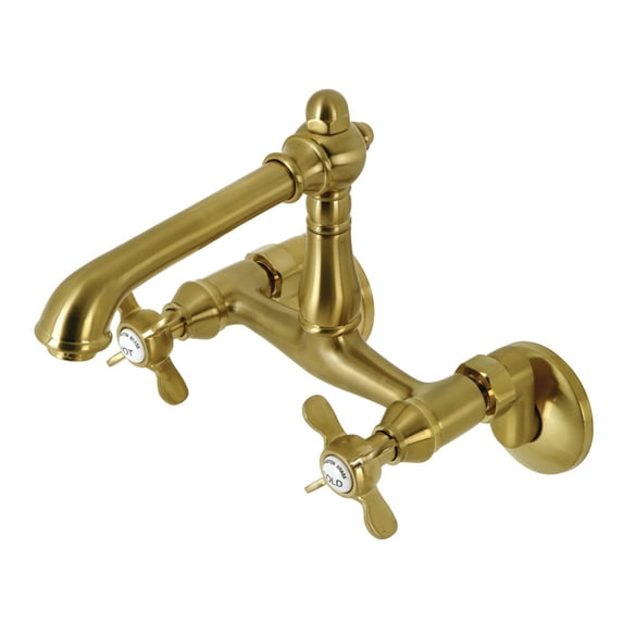 Kingston Brass KS7227BEX Essex Double-Handle Wall-Mount Bridge Kitchen Faucet, Brushed Brass