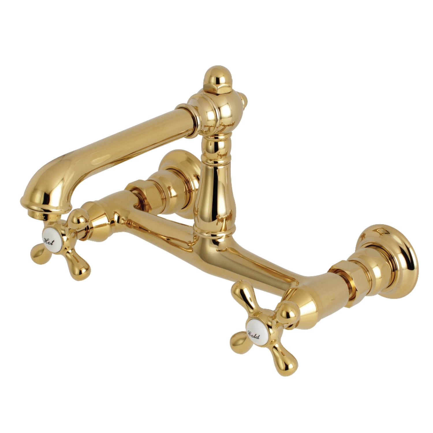 English Country Polished Brass Wall Mount Bathroom Faucet