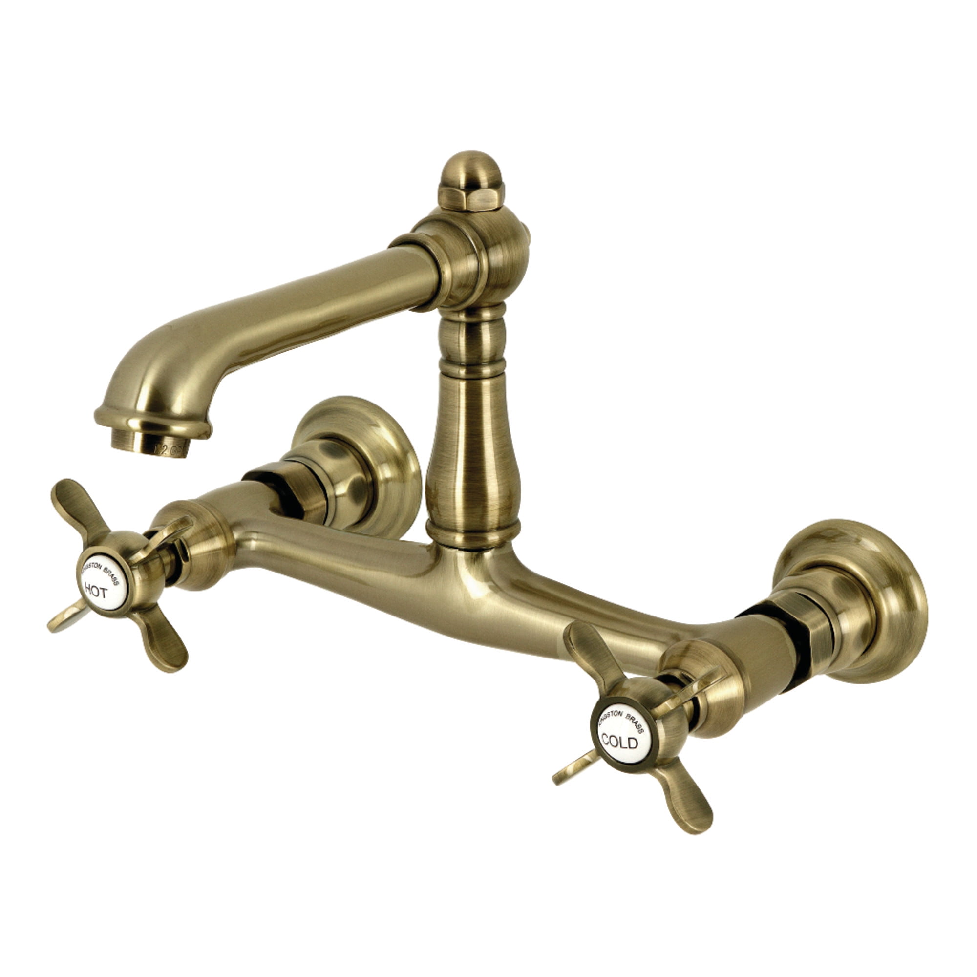 Kingston Brass KS7243BEX Essex Double-Handle Wall Mount Bathroom Faucet, Antique Brass