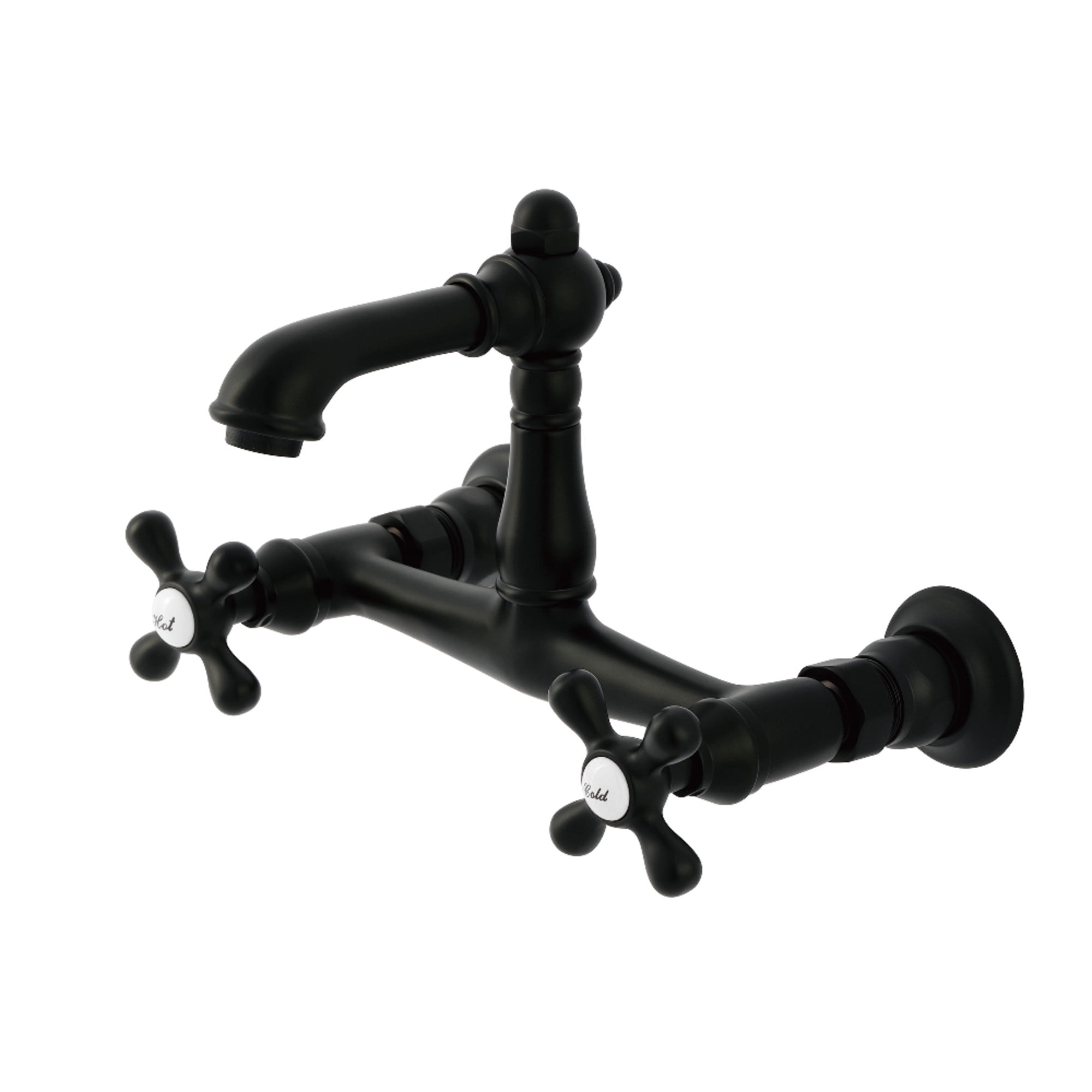 Kingston Brass KS7250AX English Country Double-Handle 2-Hole Wall Mount Bathroom Faucet in Matte Black