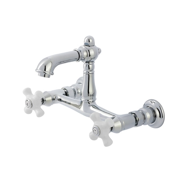 Kingston Brass KS7251PX English Country Double-Handle 2-Hole Wall Mount Bathroom Faucet in Polished Chrome