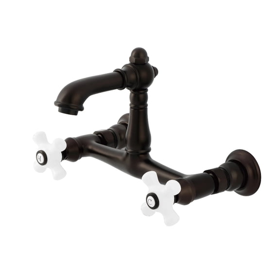 Kingston Brass KS7255PX English Country Double-Handle 2-Hole Wall Mount Bathroom Faucet in Oil Rubbed Bronze