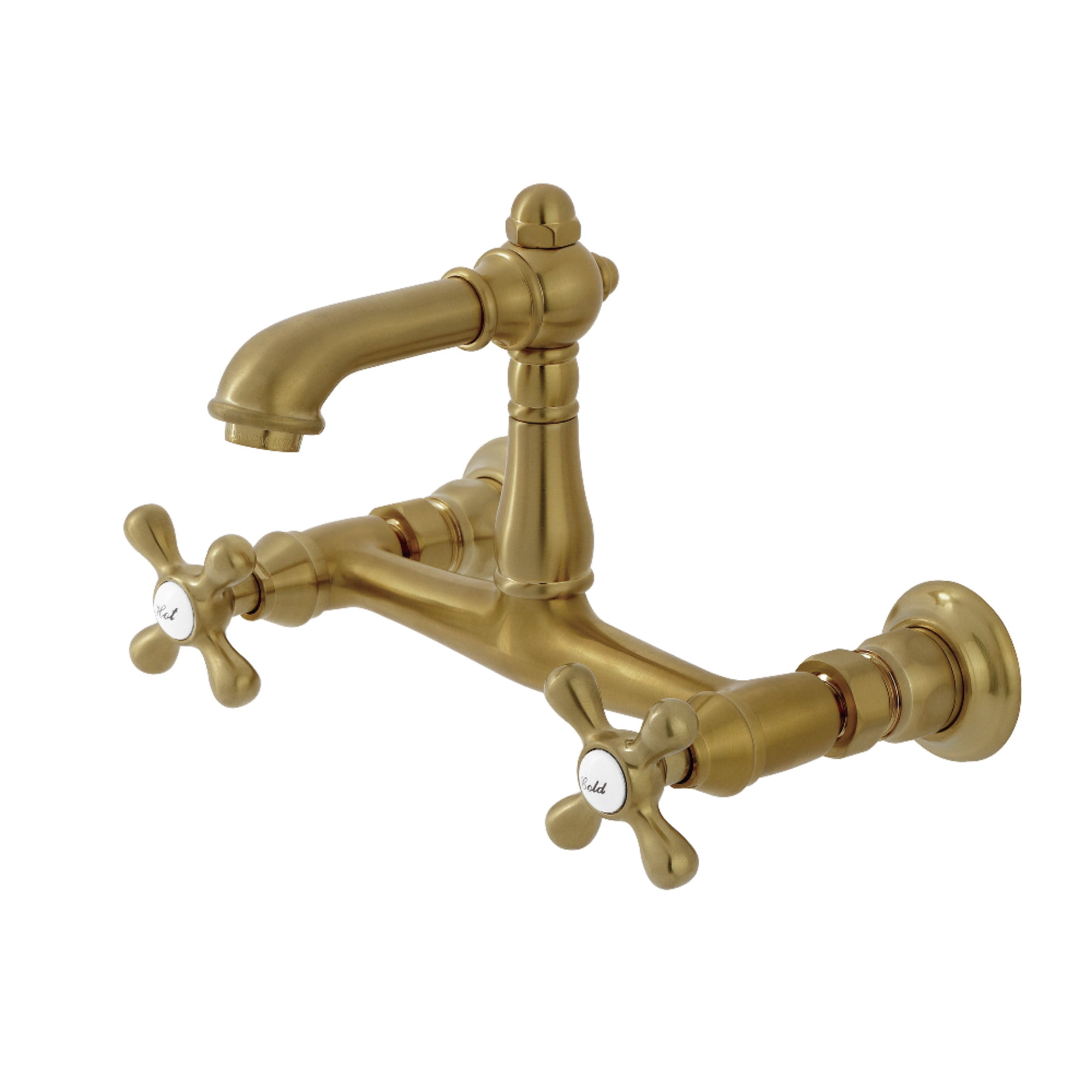 Kingston Brass KS7257AX English Country Double-Handle 2-Hole Wall Mount Bathroom Faucet in Brushed Brass