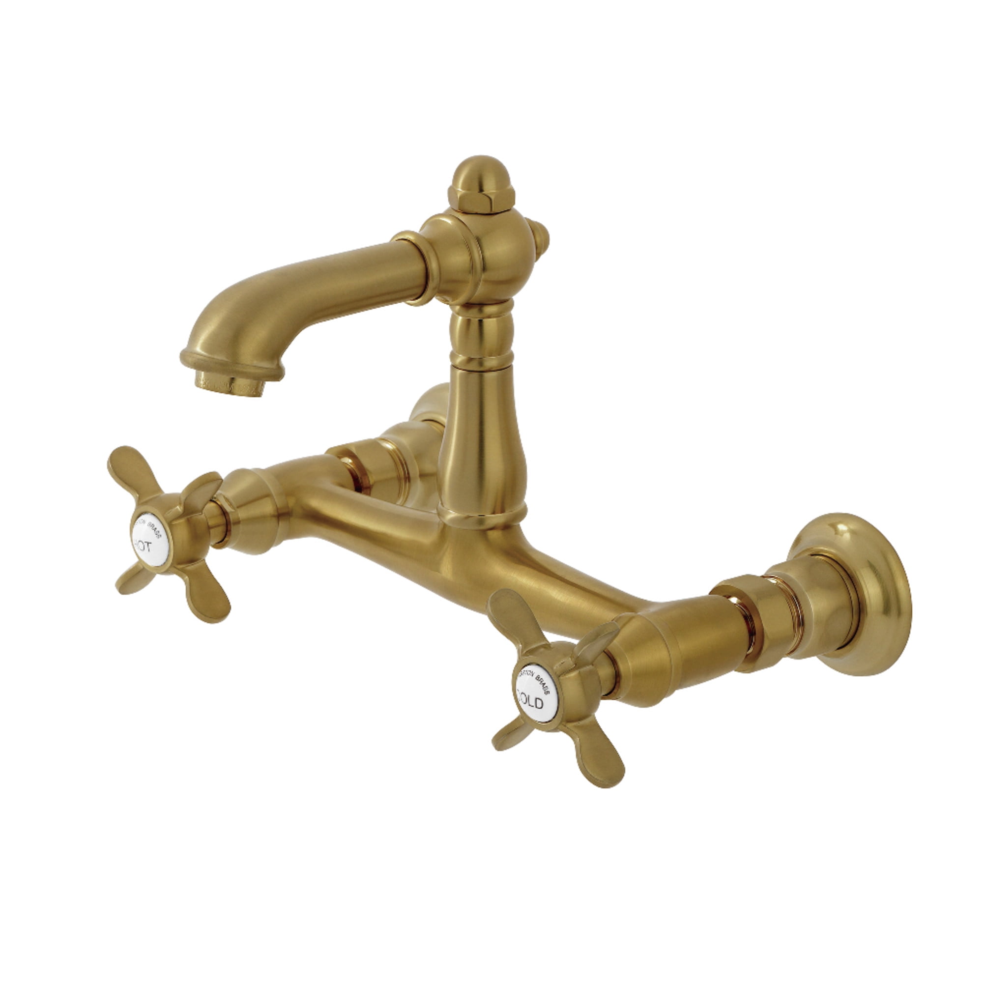 Kingston Brass KS7257BEX Essex Double-Handle 2-Hole Wall Mount Bathroom Faucet in Brushed Brass