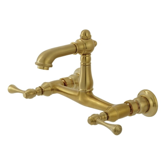 Kingston Brass KS7257BL English Country Double-Handle 2-Hole Wall Mount Bathroom Faucet in Brushed Brass