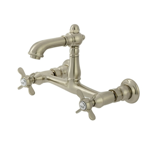 Kingston Brass KS7258BEX Essex Double-Handle 2-Hole Wall Mount Bathroom Faucet in Brushed Nickel