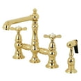thumbnail image 1 of Kingston Brass KS7272BEXBS Essex Two-Handle 4-Hole Deck Mount Bridge Kitchen Faucet with Brass Side Sprayer in Polished Brass, 1 of 5