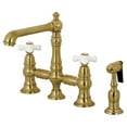 thumbnail image 1 of Kingston Brass KS7277PXBS English Country Bridge Kitchen Faucet with Brass Side Sprayer, Brushed Brass, 1 of 8