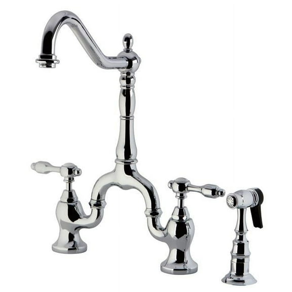 Kingston Brass KS7751TALBS Bridge Kitchen Faucet with Brass Sprayer, Polished Chrome