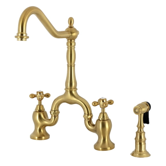 Kingston Brass KS7757AXBS English Country Bridge Kitchen Faucet with Brass Side Sprayer, Brushed Brass