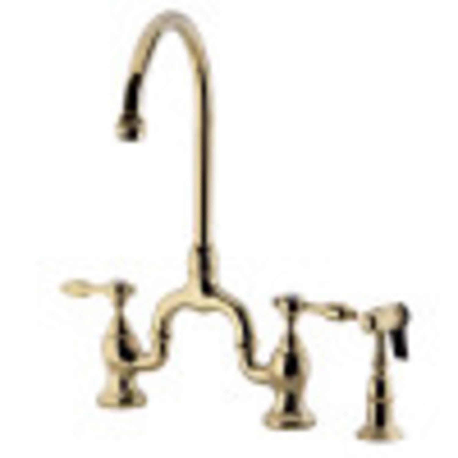 Polished Brass Victorian Bridge Kitchen Faucet with Side Sprayer