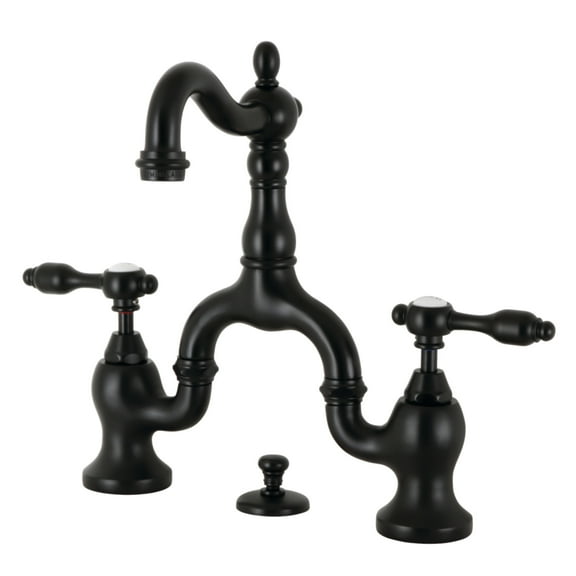 Kingston Brass KS7970TAL Tudor Solid Brass Bridge Bathroom Matte Black Faucet with Matching Pop-up Drain