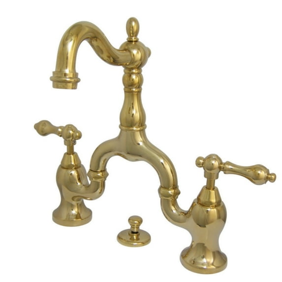Kingston Brass KS7972AL English Country Standard Mount Bathroom Bridge Faucet, Polished Brass