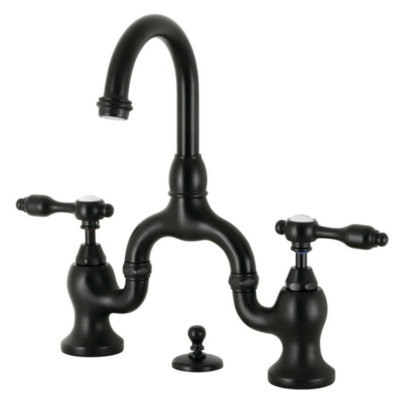 Kingston Brass KS7990TAL Tudor, Matte Black Bridge Bathroom Faucet with Matching Brass Pop-up Drain