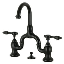 Kingston Brass KS7990TAL Tudor, Matte Black Bridge Bathroom Faucet with Matching Brass Pop-up Drain