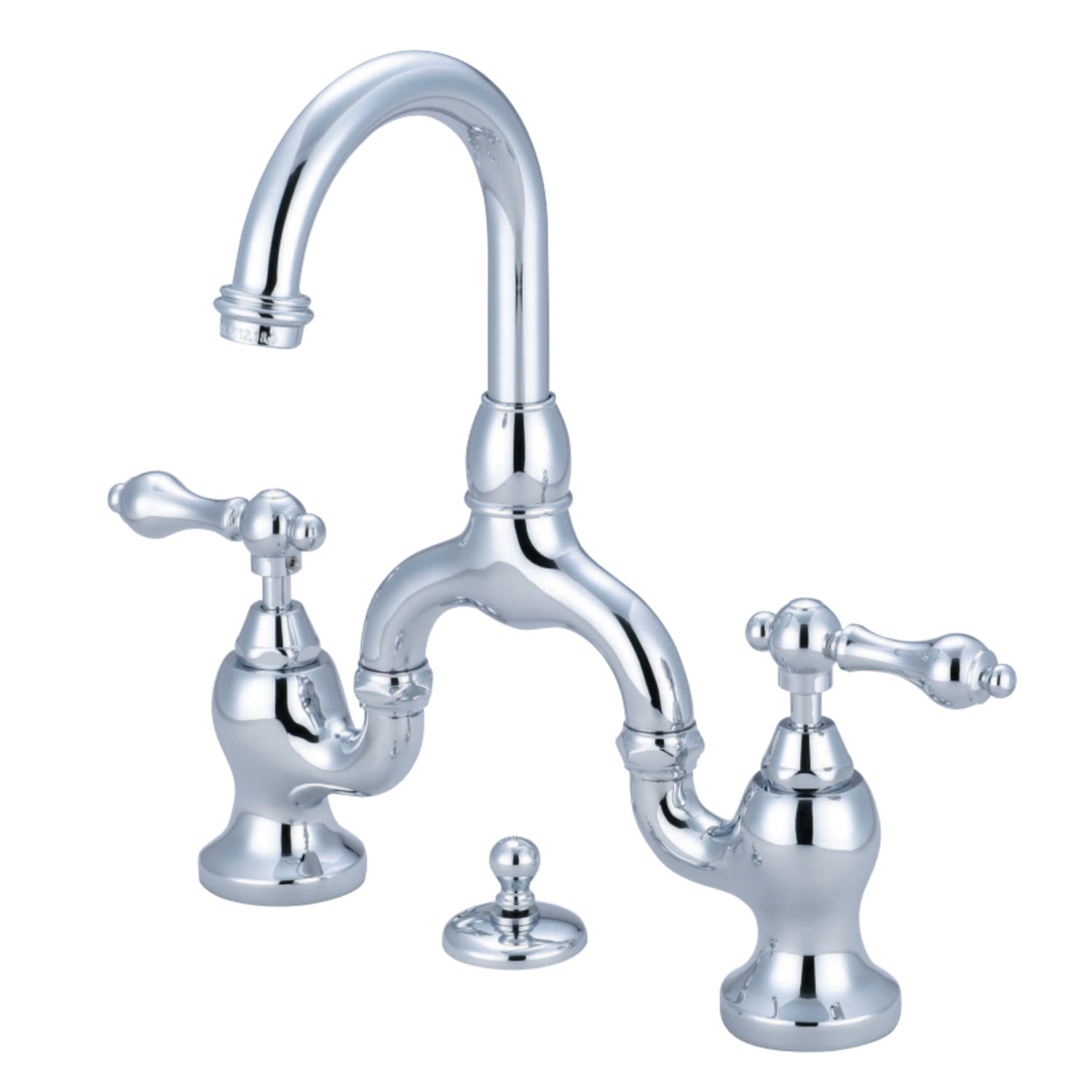 Victorian English Country Chrome Bathroom Faucet with Brass Pop-Up