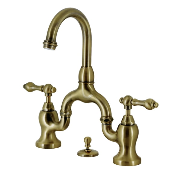 Kingston Brass KS7993AL English Country Bridge Bathroom Faucet with Brass Pop-up, Antique Brass