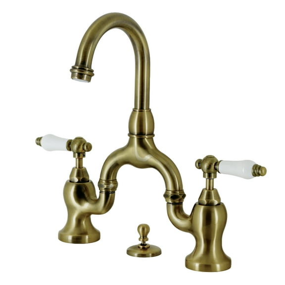 Kingston Brass KS7993PL English Country Bridge Bathroom Faucet with Brass Pop-up, Antique Brass